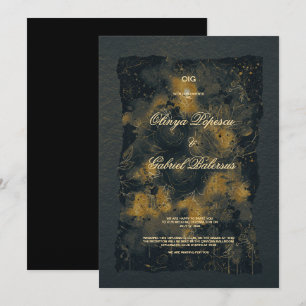 Convite Flores Douradas negras, Papel texturizado com aqua