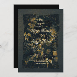 Convite Flores Douradas negras, Papel texturizado com aqua