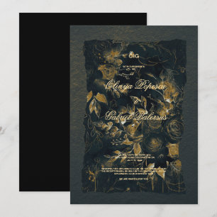 Convite Flores Douradas negras, Papel texturizado com aqua