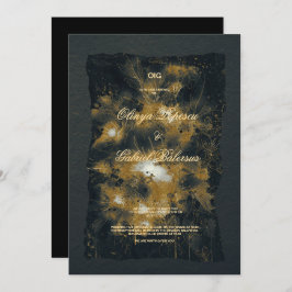 Convite Flores Douradas negras, Papel texturizado com aqua