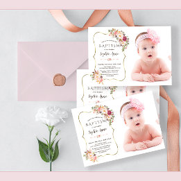 Convite Flores Douradas Rosa Blush Foto Baptism