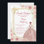 Convite Flores Douradas rosa Douradas Brilhantes  Cor-de-r<br><div class="desc">Flores Douradas rosa Douradas Brilhantes  Lente Cor-de-rosa Doce 16 Convite Flores Rosa modernas Cor de Linho Cor-de-Rosa 16</div>