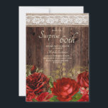 Convite Flores Douradas Rustic Wood Red Burlap Surpresa 60<br><div class="desc">Surpreenda o 60º convite de aniversário para mulheres com madeiras castanhas-escuras rústicas e flores vermelhas e douradas em burlap com elegante rendas brancas. Entre em contato conosco para obter ajuda com a personalização ou para solicitar produtos correspondentes.</div>