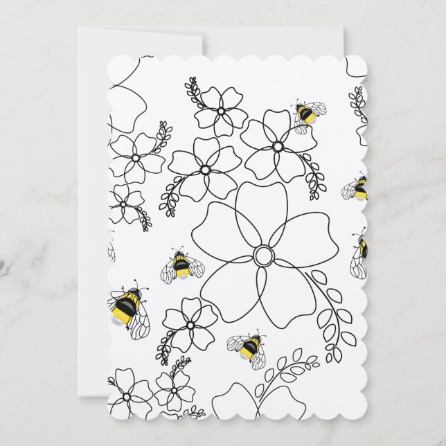 Convite Flores e abelhão em estilo minimalista (Frente)