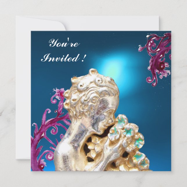 Convite Flores e Espirais Rosa em Azul, Festa de 16 Anos (Frente)