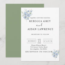 flores e folhas aguarela azul empoeirado rústico