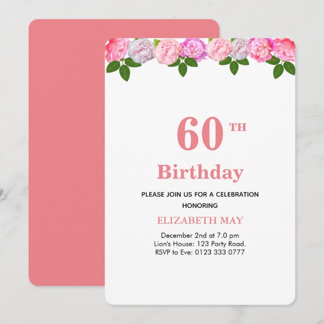 Convite Flores e Folhas de Louro 40º, 60º Aniversário (Frente/Verso)