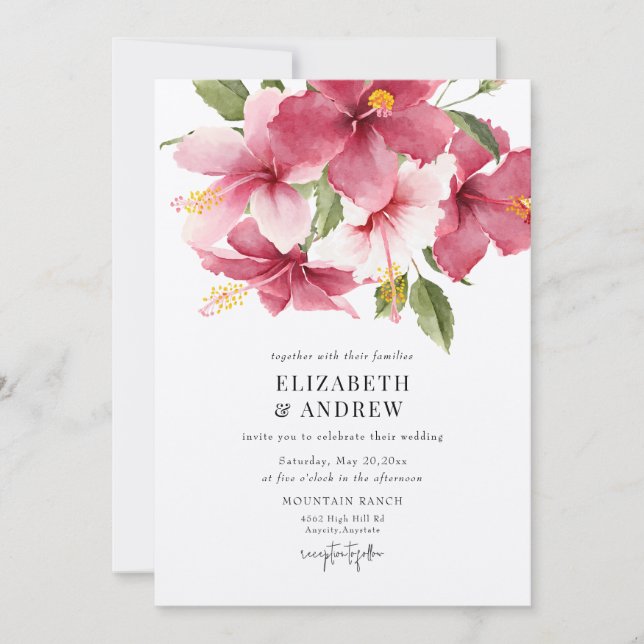 Convite Flores e Folhas Tropicais | Casamento de Flores de (Frente)