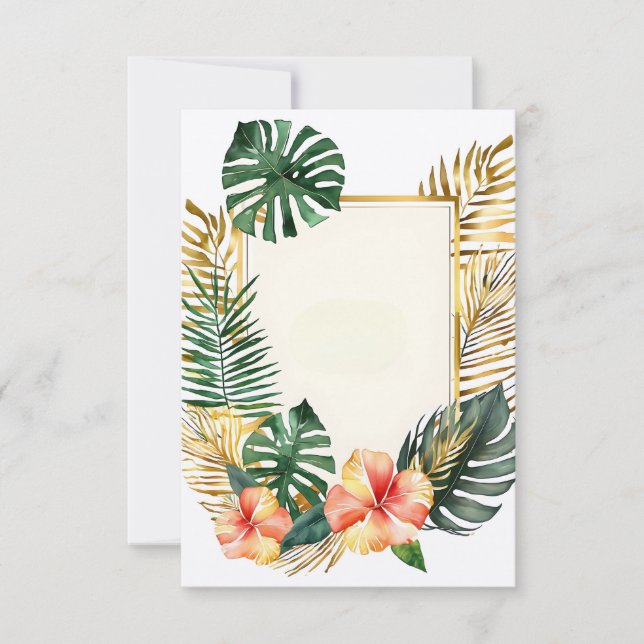 Convite flores e folhas tropicais de casamento (Frente)