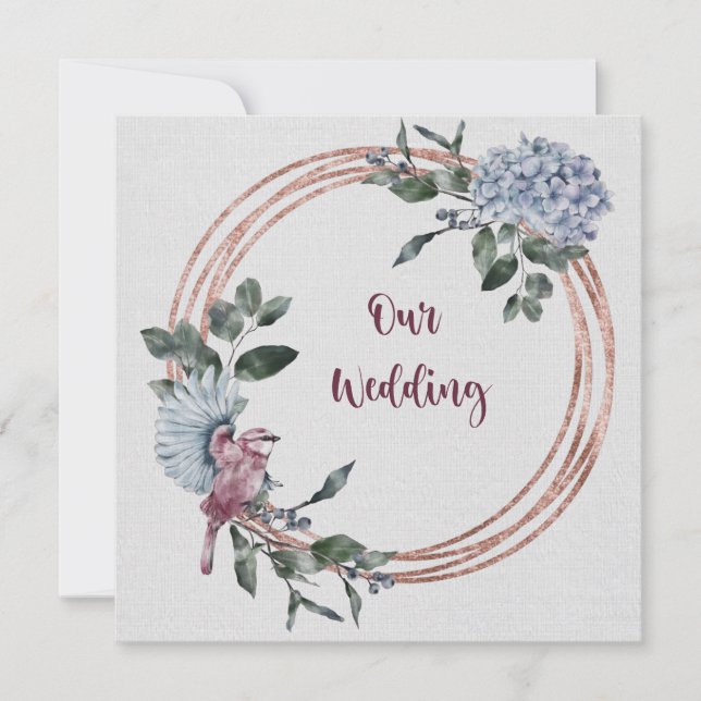 Convite Flores e Pássaros, Rosa-d-água e Borgonha (Frente)