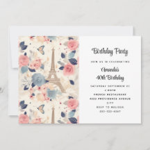 Flores e Torre Eiffel Paris Padrão Aniversário