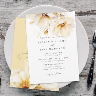 Convite Flores Elegantes Casamento Código QR Branco Amarel