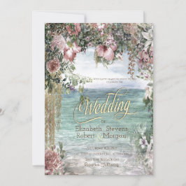 Convite Flores Elegantes Casamento no Oceano