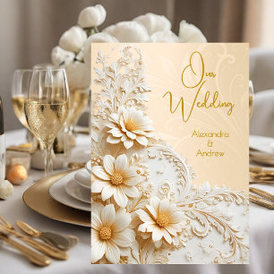 Convite Flores Elegantes de Casamento Floral Pêssego Creme