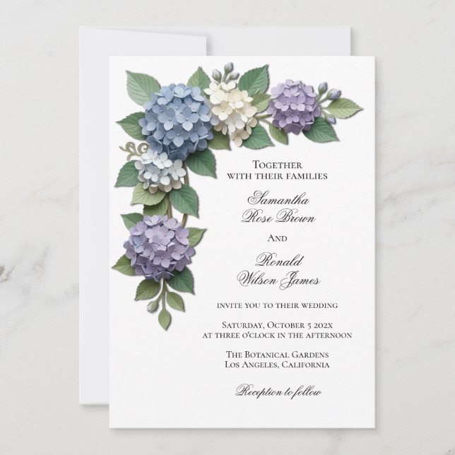 Convite Flores Elegantes de Hortênsia para Casamento (Frente)