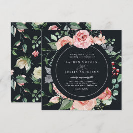 Convite flores elegantes de meia-noite quadradas casamento