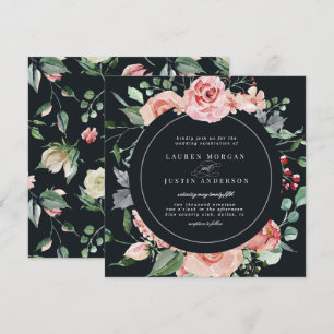 Convite flores elegantes de meia-noite quadradas casamento
