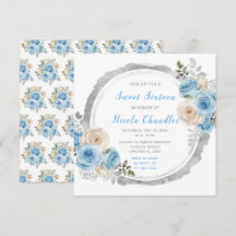 Flores Elegantes De Prata Azul Dusty Dezesseis