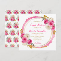 Flores Elegantes Douradas e Rosa Quentes Doce Deze