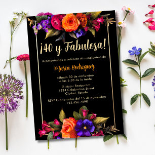 Convite Flores Elegantes e Brilhantes em Preto para 40º An