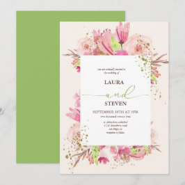 Convite Flores Elegantes e opulentes e Casamento de Flocos