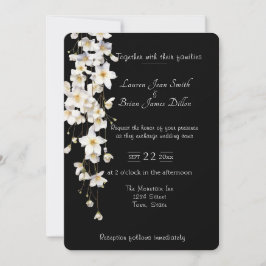 Convite Flores Elegantes em Aquarela Preta e Branca
