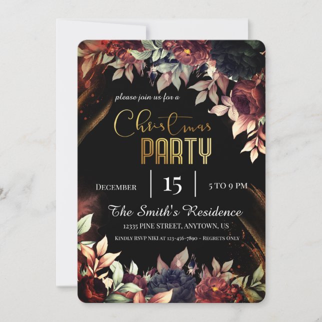 Convite Flores Elegantes Festivas, Reinder de Natal Mágico (Frente)