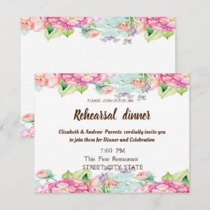 Convite Flores em Aquarela Chic Jantar de Ensaios de Casam