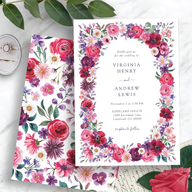 Convite Flores em Aquarela Intensa para Casamento (Bold Watercolor Floral Wedding Invitation by Painted Paperie
)