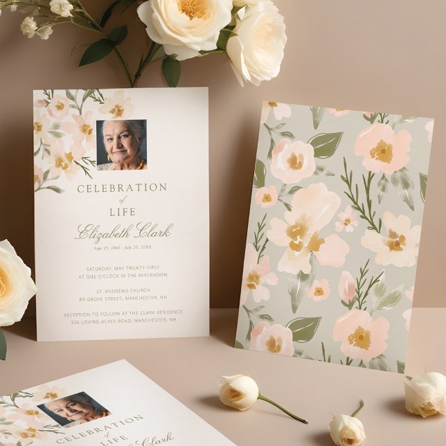Convite Flores em Aquarela Lindas Celebração da Vida (Beautiful Watercolor Florals Celebration of Life Invitation)