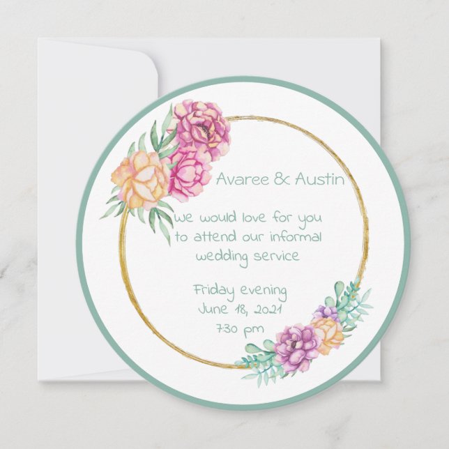 Convite Flores em Aquarela para Casamento Informal (Frente)