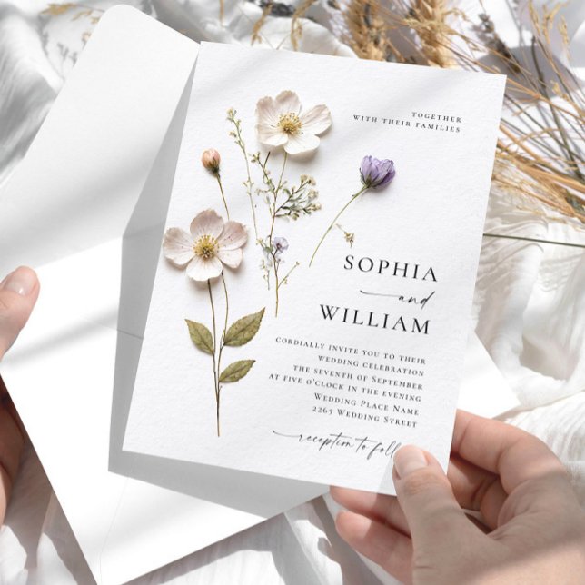 Convite Flores em Estilo Pastel Impresso Elegante Casament (Criador carregado)