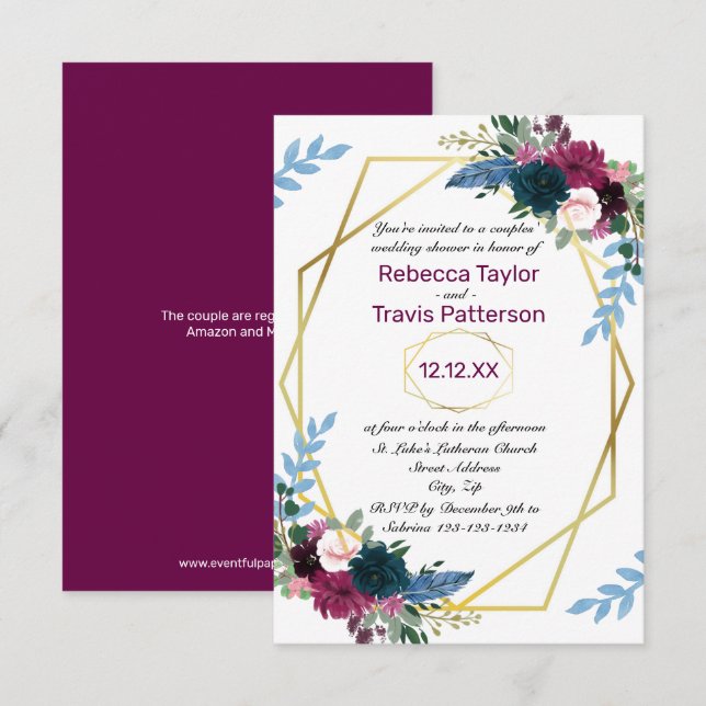 Convite Flores em Flor Mod Roxo V-3x5Casais Chuveiro de No (Frente/Verso)
