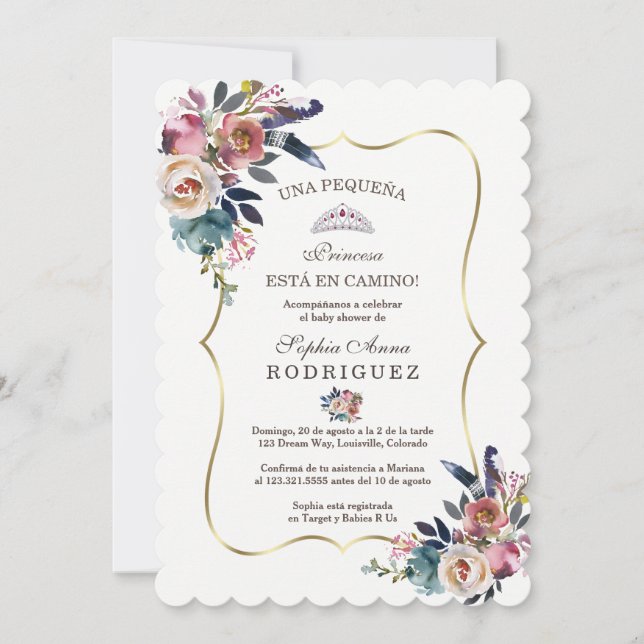 Convite Flores Espanholas Invitación de Chá de fraldas (Frente)