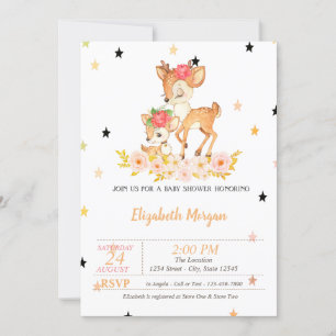 Convite Flores Estrelas de Cervos Bebês, Princesa Chã de