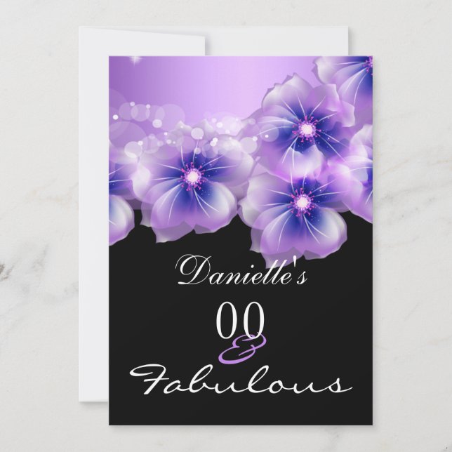Convite Flores Fabulosas Flores Purple Black Party (Frente)