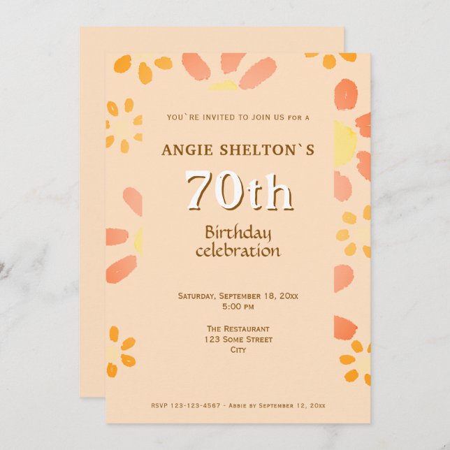 Convite Flores Festa de aniversário Floral de 70 de Aquare (Frente/Verso)