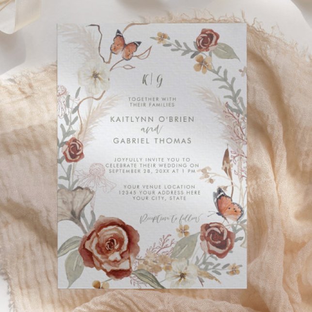 Convite Flores Florais de Flores Borboletas Sage Greenery (Criador carregado)