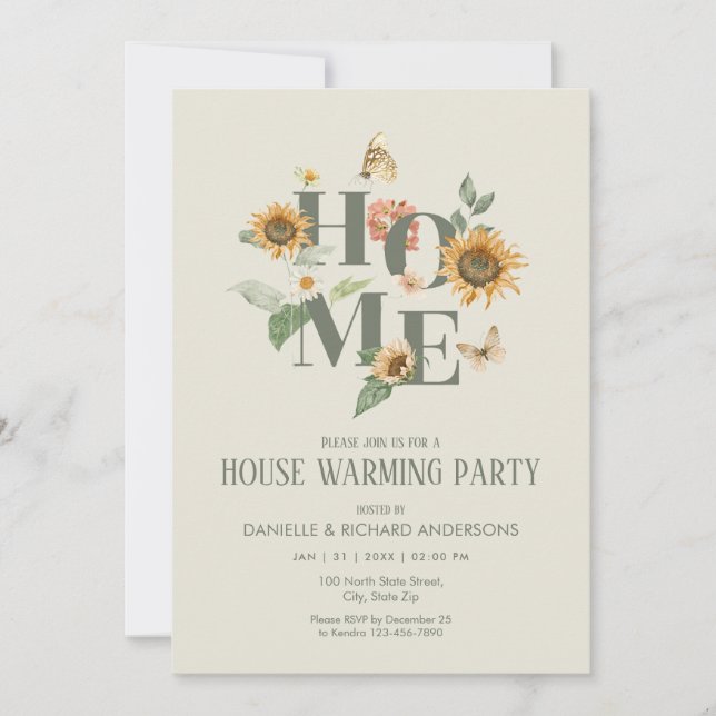 Convite Flores Florais Verde Sage Festa de Aquecimento da  (Frente)