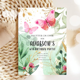 Convite Flores Flóridas do Jardim de Borboletas Rosa Doura