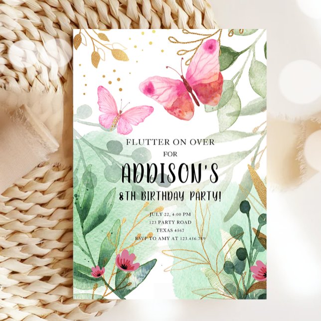 Convite Flores Flóridas do Jardim de Borboletas Rosa Doura (Criador carregado)