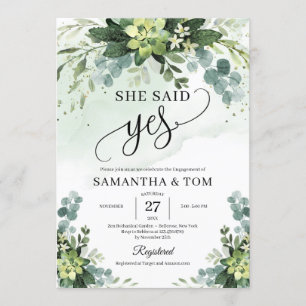 Convite Flores folhosas verdes suculentas, ela disse sim