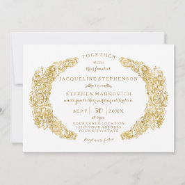 Convite Flores Gravadas Acanthus Leaf n Flourish Dourado
