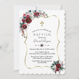 Convite Flores Invernos Elegantes Pinheiros Batismo