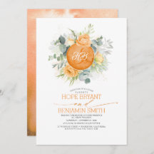 Flores Laranja e Casamento Eucalyptus Greenery