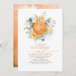 Convite Flores Laranja e Casamento Eucalyptus Greenery