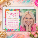 Convite Flores Laranja Rosa Quente Brilho Dourado Foto 50º<br><div class="desc">Celebre com um estilo vibrante com este convite de foto de 50º aniversário ousado e colorido,  projetado para fazer uma declaração alegre. Com um fundo floral inspirado em temas tropicais brilhantes,  um painel de texto moderno e limpo e um retrato personalizado,  este convite equilibra perfeitamente diversão e elegância.</div>