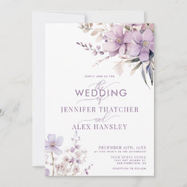 Convite Flores Lilac | Casamento Floral Rustic Script