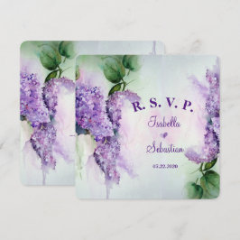Convite Flores Lilás Elegantes Casamento RSVP