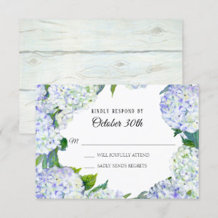 Convite Flores Lilás Hortênsia Branca com Madeira RSVP Cas